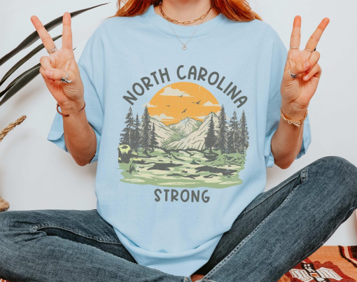 NC Strong Unisex Garment-Dyed T-shirt, North Carolina Hurricane Relief Tee, Comfort Colors Shirt, Men Women, Mountain Sun