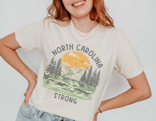 NC Strong Unisex Garment-Dyed T-shirt, North Carolina Hurricane Relief Tee, Comfort Colors Shirt, Men Women, Mountain Sun