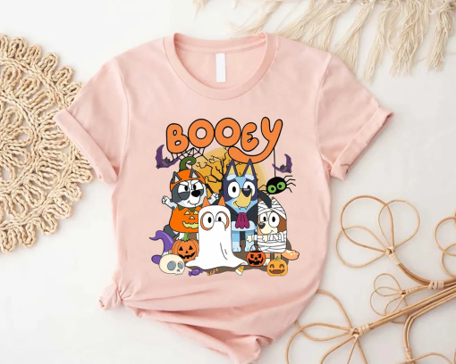 Booey Halloween Shirt, Bluey Halloween, Spooky Cartoon T-Shirt,Witchy Bats Shirt,Halloween Family Matching Gift,Horror Kids Tee,Spooky Vibes