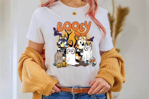 Retro Bluey Halloween Shirt, Spooky Season Sweatshirt, Booey Funny Halloween Tee, Halloween Gift, Witchy Bats T-Shirt, Spooky Vibes Shirt