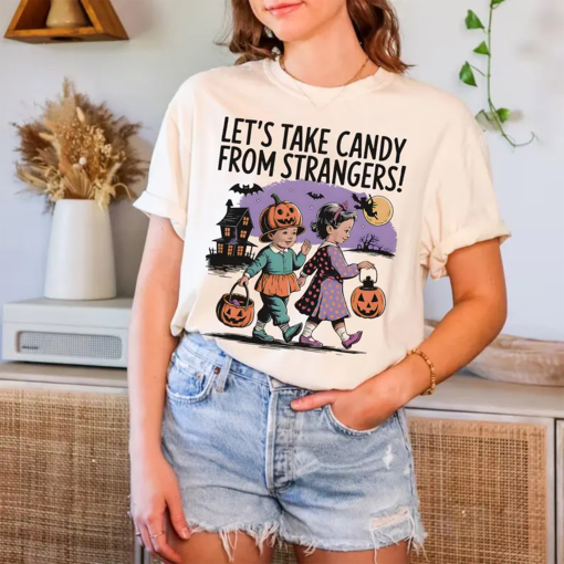 Let’s Take Candy from Strangers Retro T-Shirt, Funny Halloween Shirt, Cute Halloween Shirt, Trick or Treat Shirt, Halloween Gift