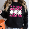 In October We Wear Pink Cute Gnomes Sweatshirt, Breast Cancer Awareness Month T-Shirt, Support Breast Cancer Tee