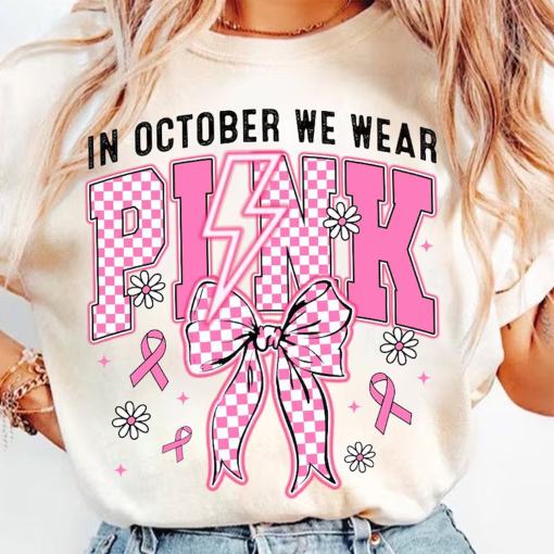 In October We Wear Pink, Breast Cancer Awareness , Retro Breast Cancer , Breast Cancer Shirt, Breast Cancer Survivor