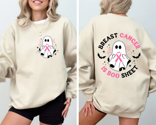 Breast Cancer Is Boo Sheet Sweatshirt, Back On My Boo-Shit T Shirt, Ghost Ribbon Breast Cancer Awareness Shirt, Cancer Halloween Gift Shirt