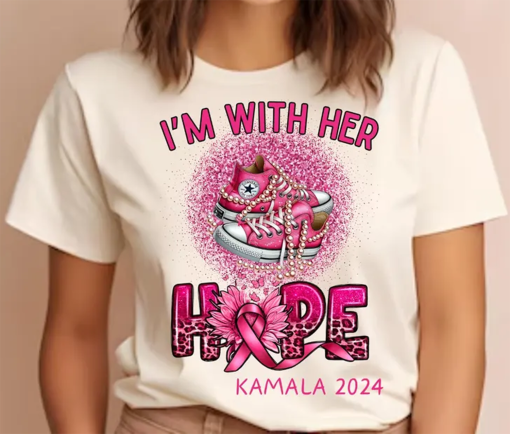 I’m With Her Kamala Harris Hope Shirt, Breast Cancer Awareness Tee, Kamala Harris Shirt, Chucks and Pearls, Kamala 2024 Election Tee,