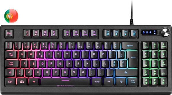 Mars Gaming Teclado MKREVO TKL con Pad Numerico - Tecnologia H-Mech - Iluminacion RGB 12 Modos - Rueda de Control Dual - Compatibilidad Multiplataforma - Portugues - Color Negro