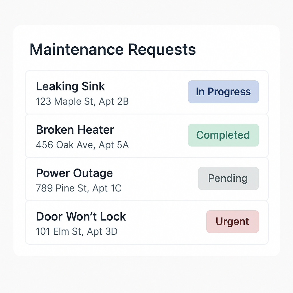 Maintenance request interface with status tracking Maintenance request interface with status tracking