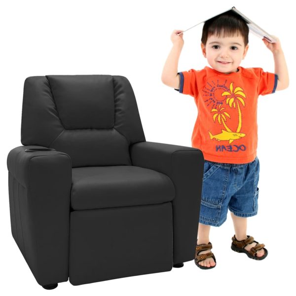 Poltrona reclinável infantil couro artificial preto - Image 2
