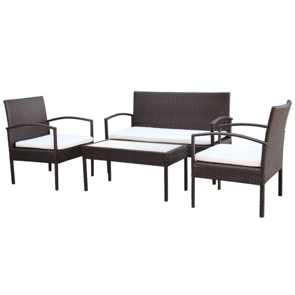 4 pcs conjunto lounge jardim c/ almofadões vime PE castanho - Image 2
