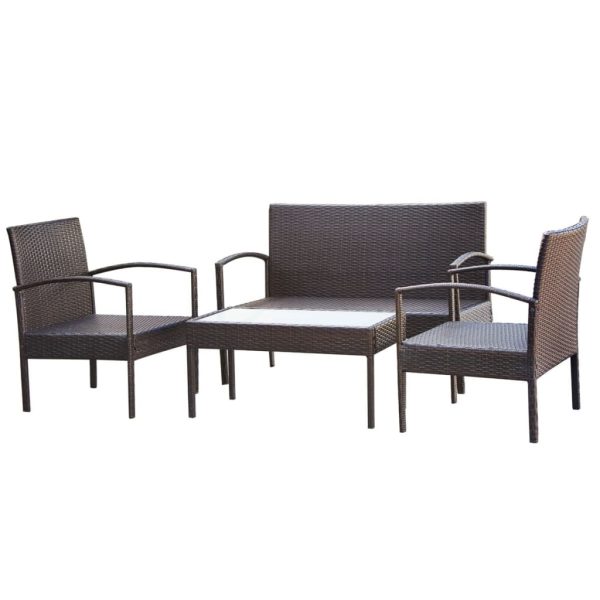 4 pcs conjunto lounge jardim c/ almofadões vime PE castanho - Image 3
