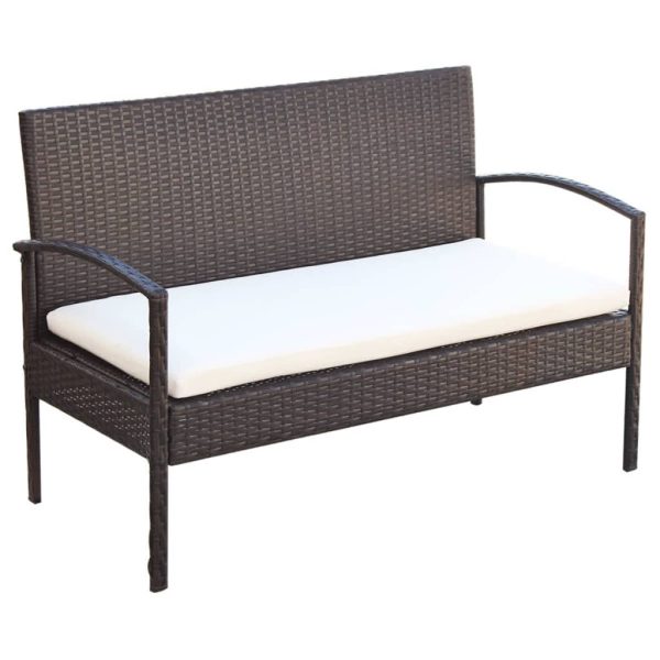4 pcs conjunto lounge jardim c/ almofadões vime PE castanho - Image 4
