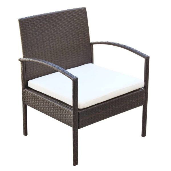 4 pcs conjunto lounge jardim c/ almofadões vime PE castanho - Image 5
