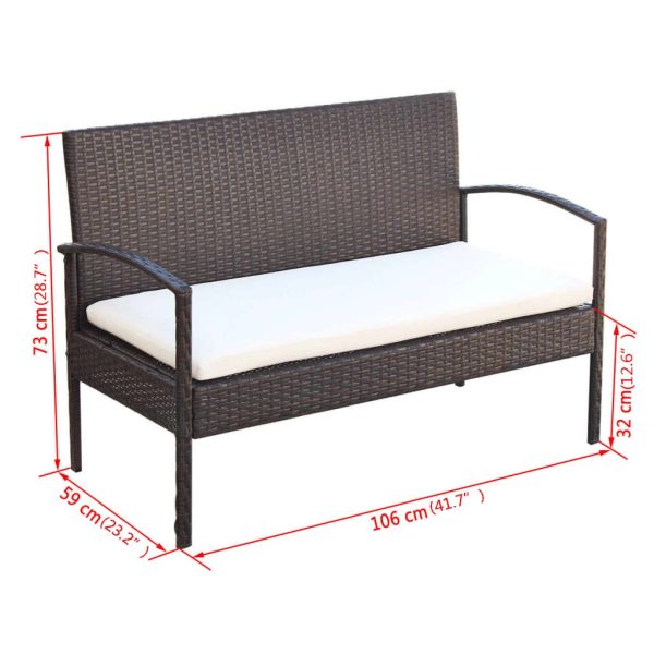 4 pcs conjunto lounge jardim c/ almofadões vime PE castanho - Image 7