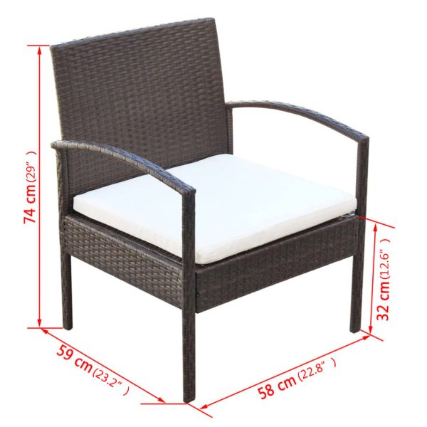 4 pcs conjunto lounge jardim c/ almofadões vime PE castanho - Image 8