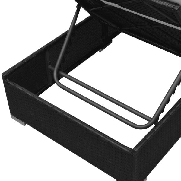 3 pcs conjunto lounge de jardim c/ almofadões vime PE preto - Image 5