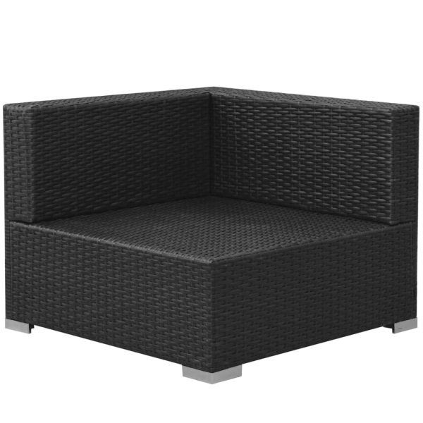 3 pcs conjunto lounge de jardim c/ almofadões vime PE preto - Image 6