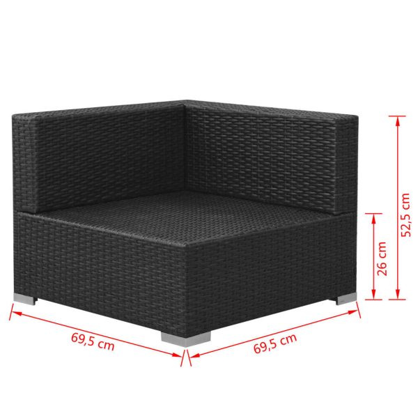 3 pcs conjunto lounge de jardim c/ almofadões vime PE preto - Image 8