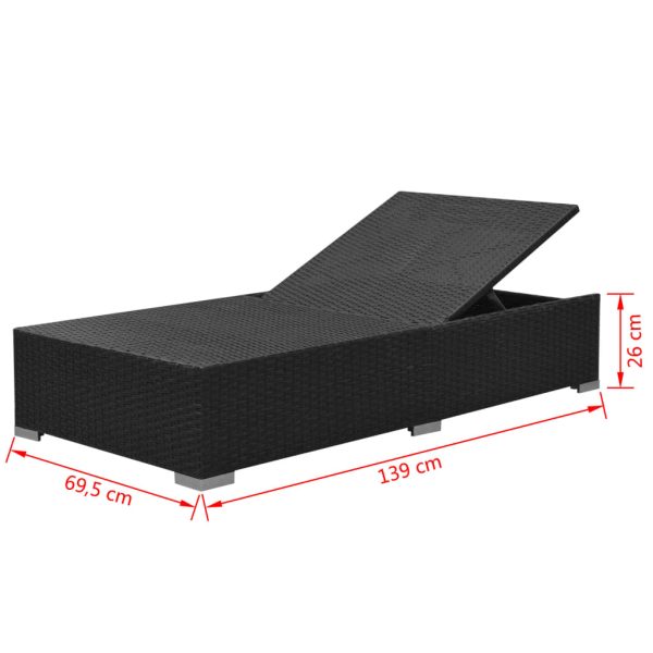 3 pcs conjunto lounge de jardim c/ almofadões vime PE preto - Image 9