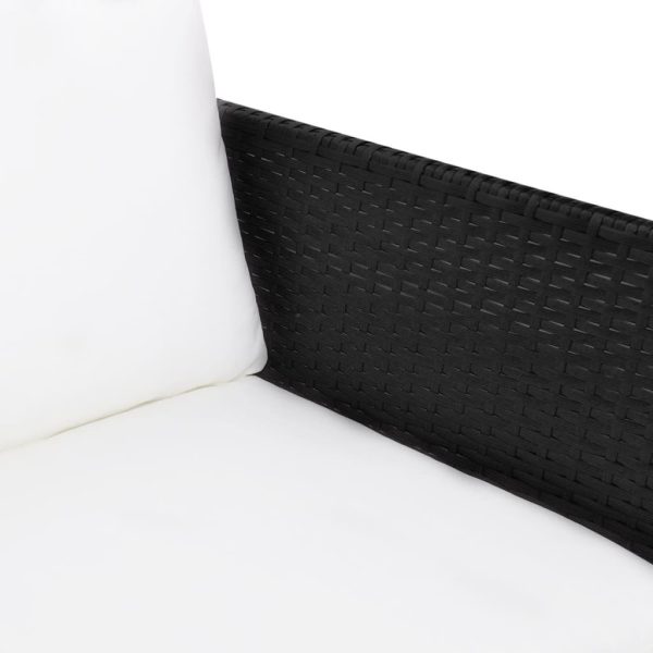 3 pcs conjunto lounge de jardim c/ almofadões vime PE preto - Image 4
