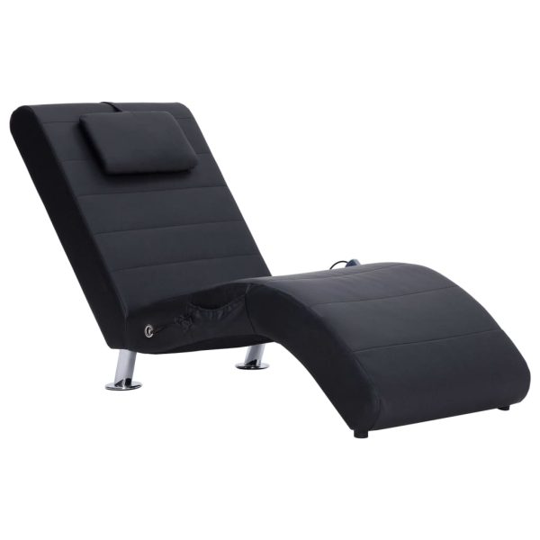 Chaise longue de massagem c/ almofada couro artificial preto - Image 2