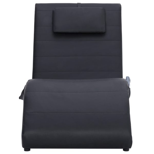 Chaise longue de massagem c/ almofada couro artificial preto - Image 3