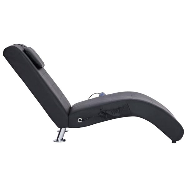 Chaise longue de massagem c/ almofada couro artificial preto - Image 4