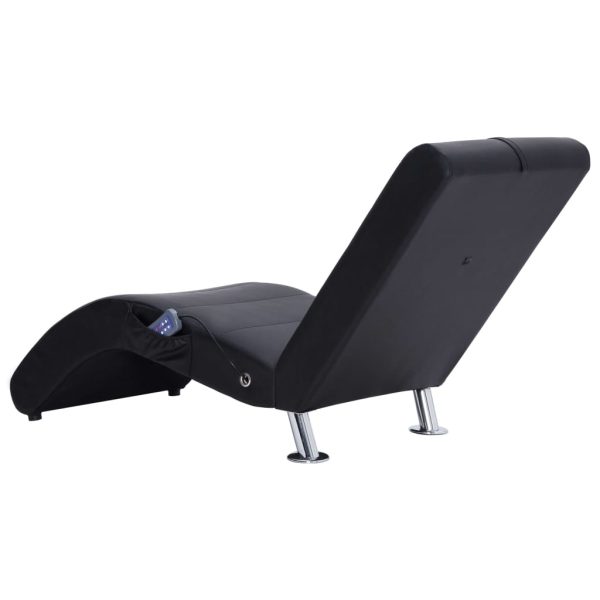Chaise longue de massagem c/ almofada couro artificial preto - Image 5