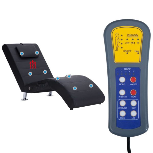 Chaise longue de massagem c/ almofada couro artificial preto - Image 10