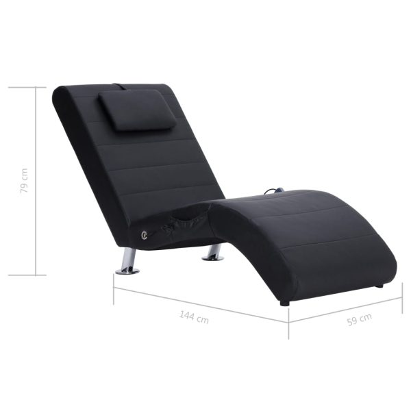 Chaise longue de massagem c/ almofada couro artificial preto - Image 11