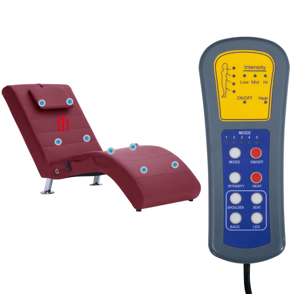 Chaise longue massagem + almofada couro artif. vermelho tinto - Image 10