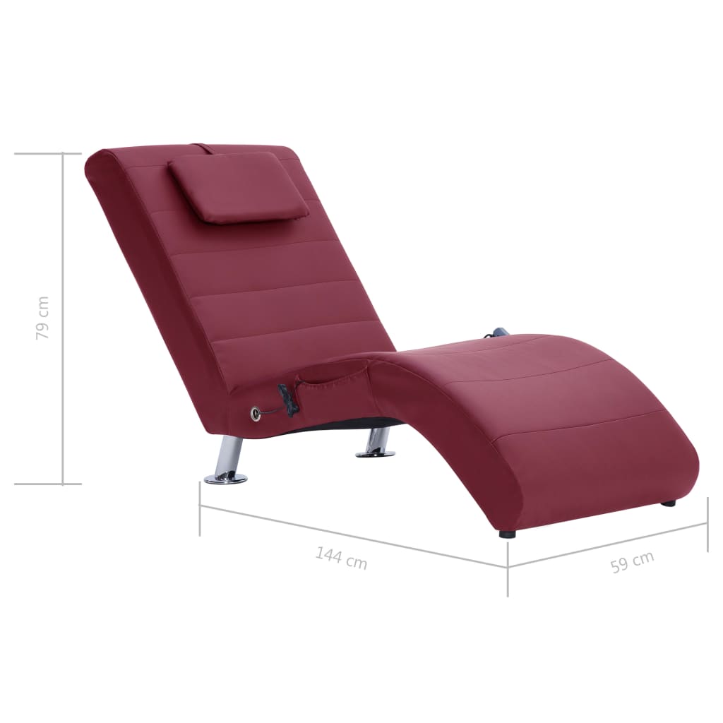 Chaise longue massagem + almofada couro artif. vermelho tinto - Image 11