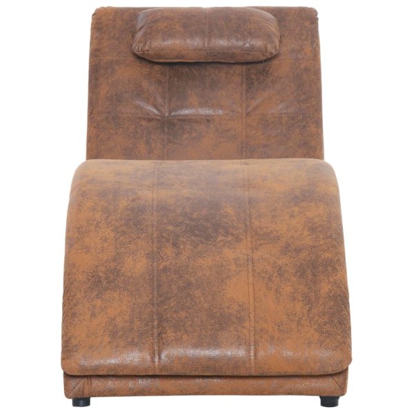 Chaise longue com almofada camurça artificial castanho - Image 5