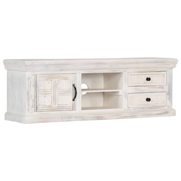 Móvel de TV 120x30x40 cm madeira de mangueira maciça branco