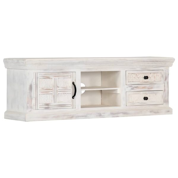 Móvel de TV 120x30x40 cm madeira de mangueira maciça branco - Image 11
