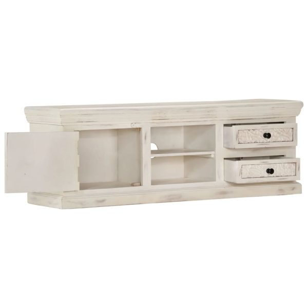 Móvel de TV 120x30x40 cm madeira de mangueira maciça branco - Image 5