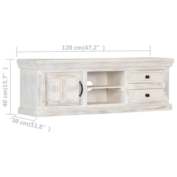 Móvel de TV 120x30x40 cm madeira de mangueira maciça branco - Image 9