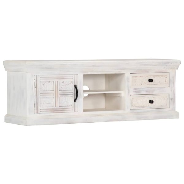 Móvel de TV 120x30x40 cm madeira de mangueira maciça branco - Image 10