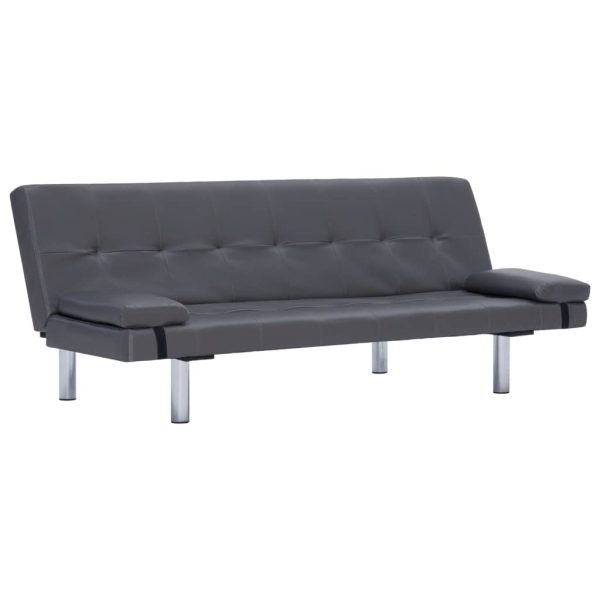 Sofá-cama com 2 almofadas couro artificial cinzento - Image 2