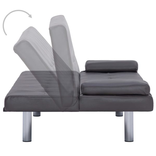 Sofá-cama com 2 almofadas couro artificial cinzento - Image 4
