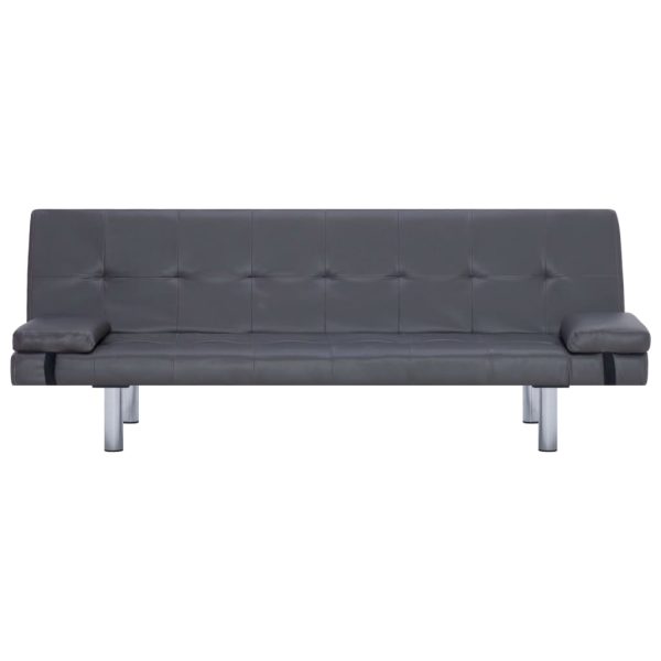 Sofá-cama com 2 almofadas couro artificial cinzento - Image 5