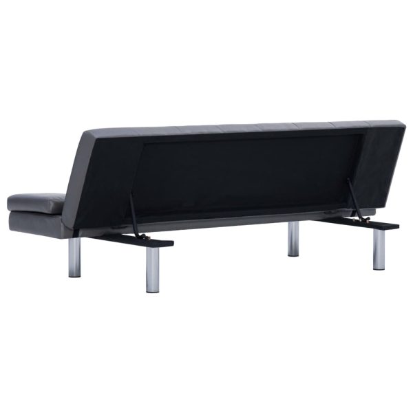 Sofá-cama com 2 almofadas couro artificial cinzento - Image 6