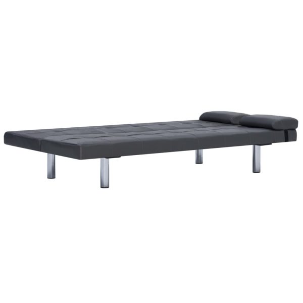 Sofá-cama com 2 almofadas couro artificial cinzento - Image 7