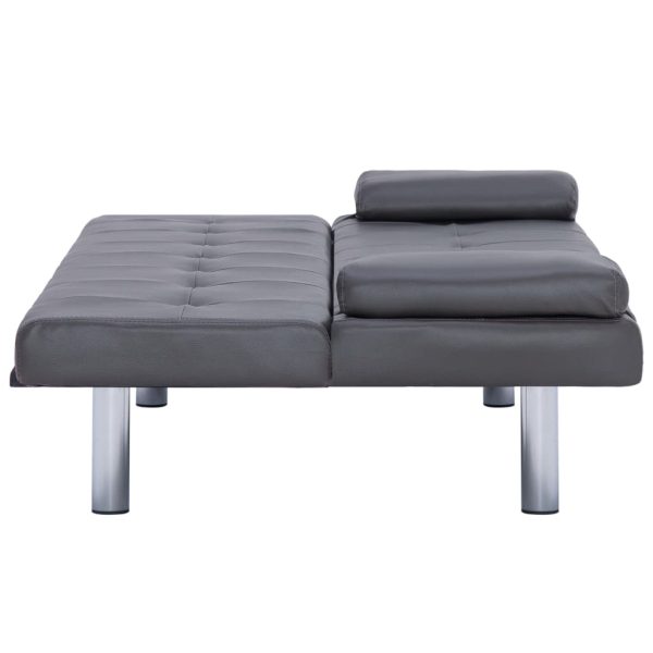 Sofá-cama com 2 almofadas couro artificial cinzento - Image 8