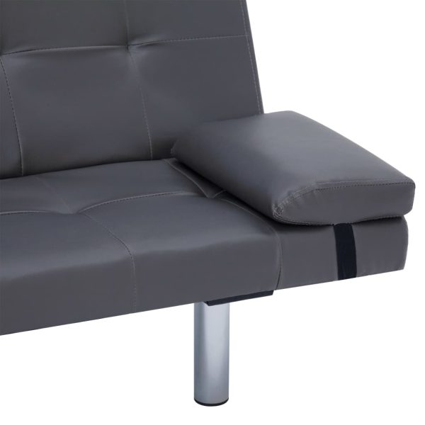 Sofá-cama com 2 almofadas couro artificial cinzento - Image 9