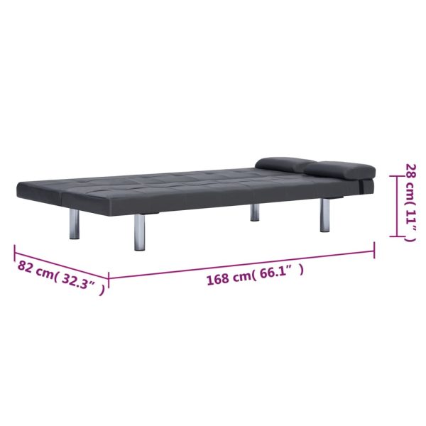 Sofá-cama com 2 almofadas couro artificial cinzento - Image 11