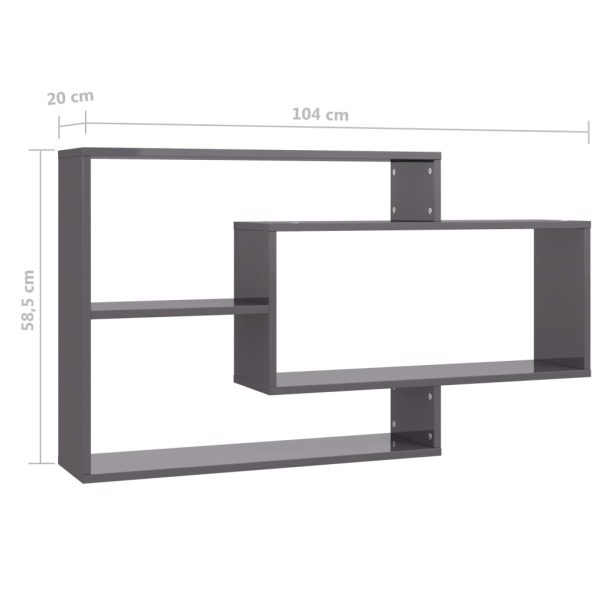 Prateleiras parede 104x20x58,5cm contraplacado cinza brilhante - Image 6