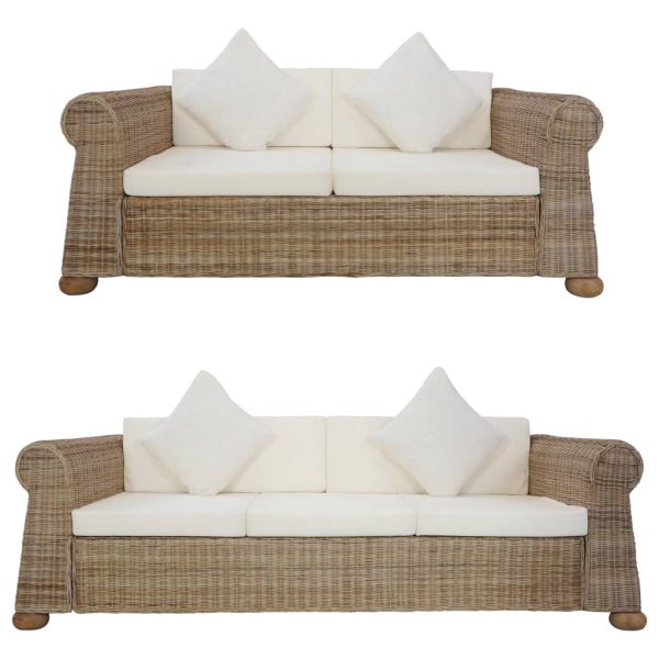 2 pcs conjunto de sofás com almofadões vime natural
