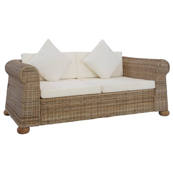 2 pcs conjunto de sofás com almofadões vime natural - Image 3