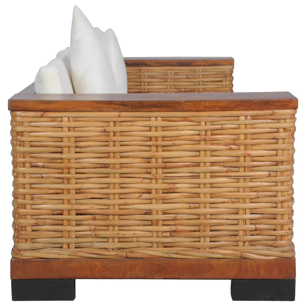 2 pcs conjunto de sofás com almofadões vime natural castanho - Image 10