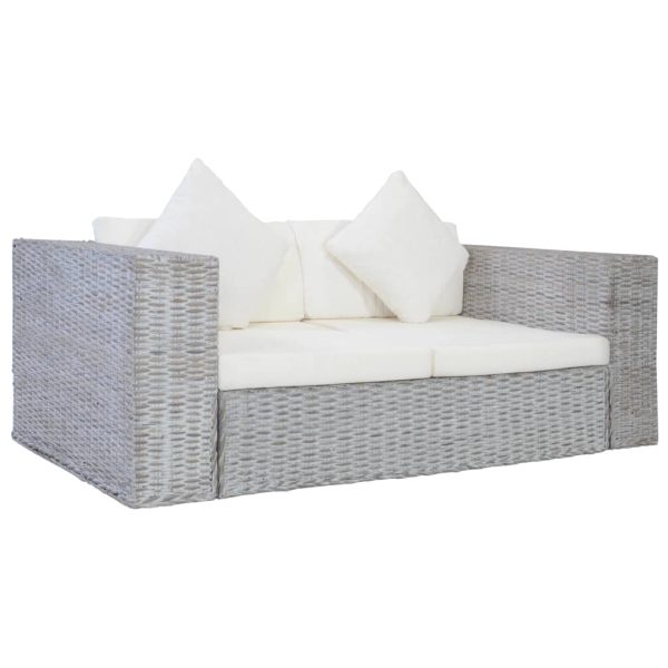 2 pcs conjunto de sofás com almofadões vime natural cinzento - Image 2